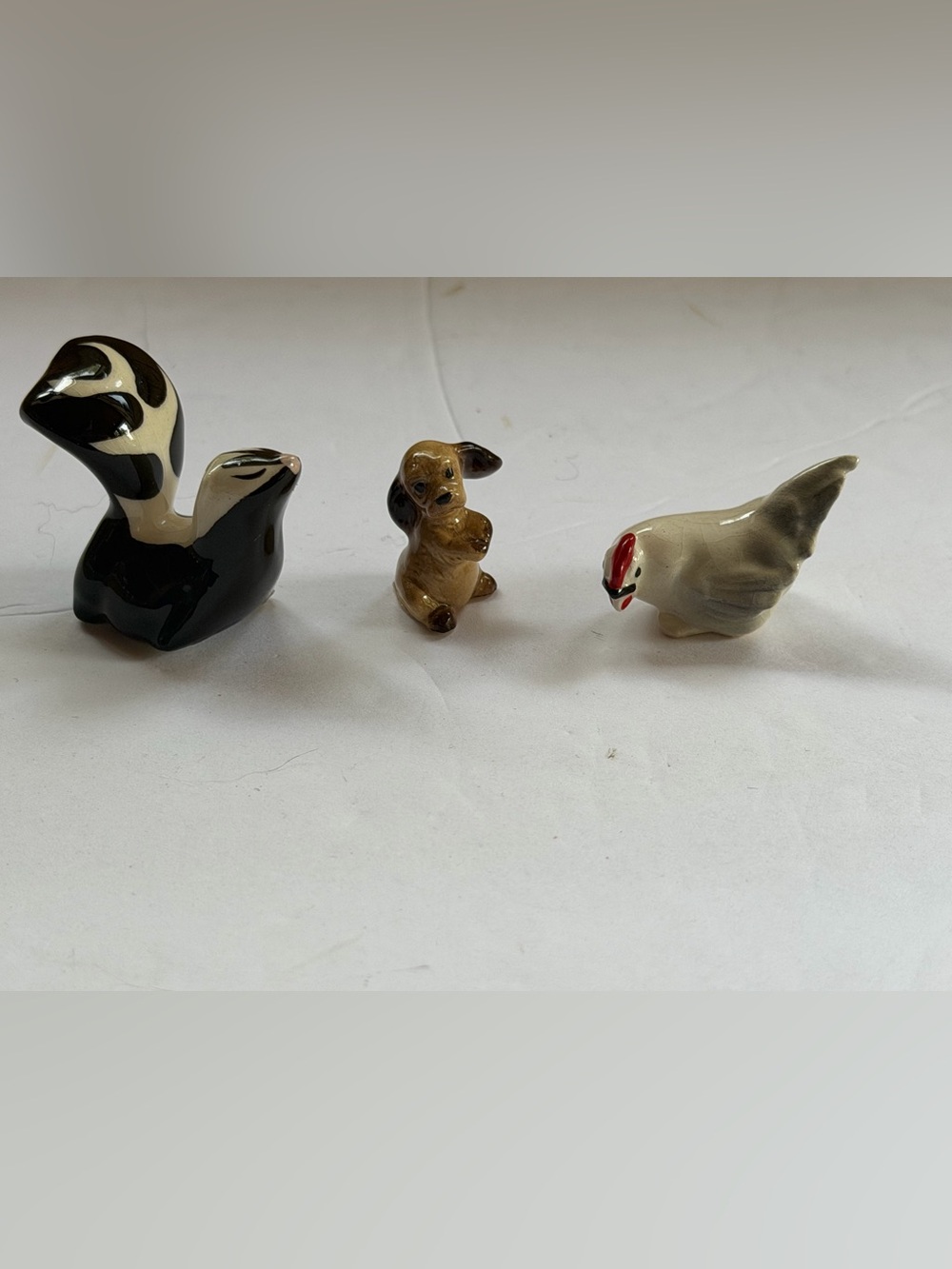 vintage hagen renaker miniatures, Skunk/puppy/chicken